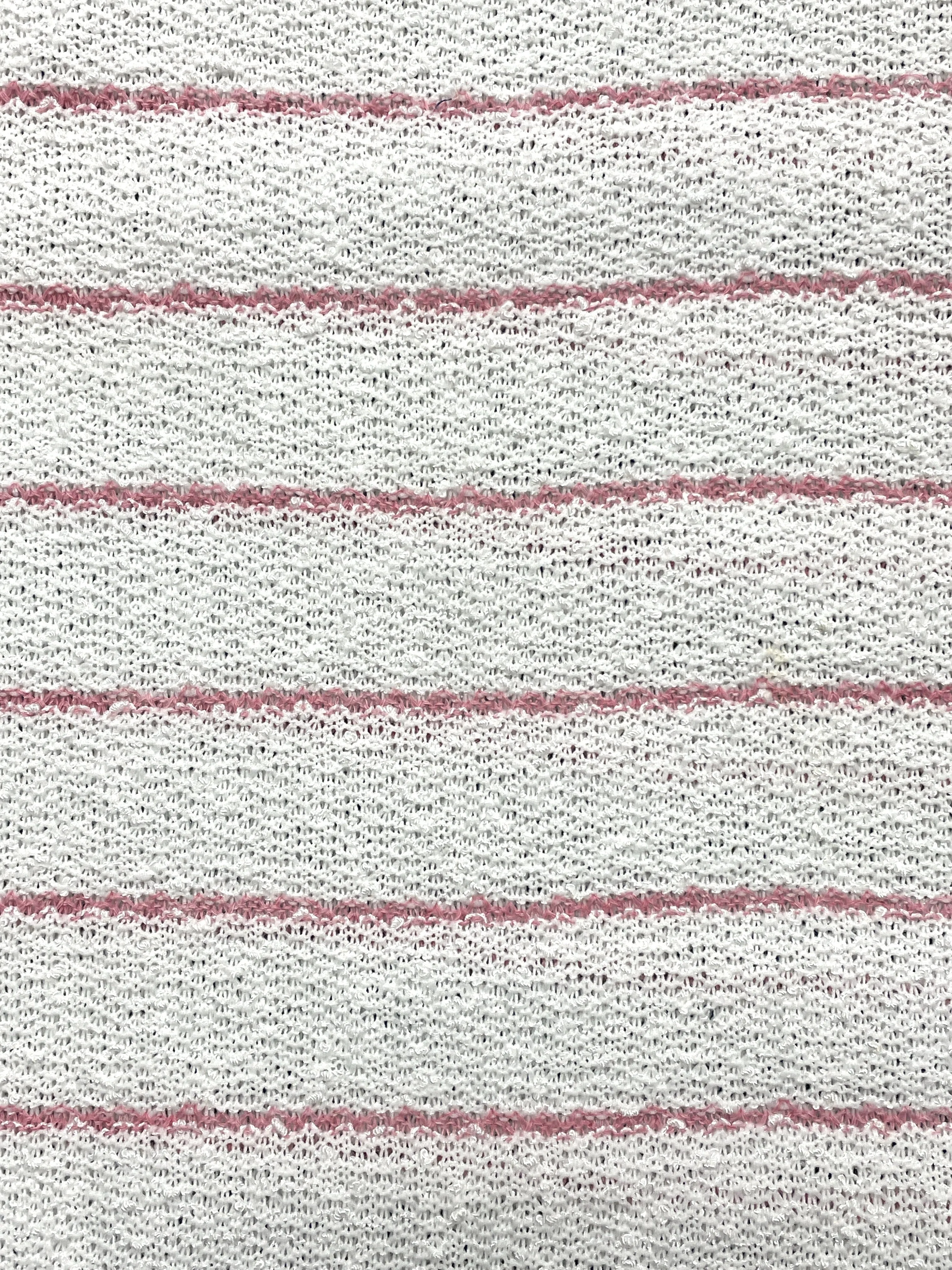 1 1/3 YD Nylon Yarn-Dyed Striped Knit Vintage - White Texture with Pink