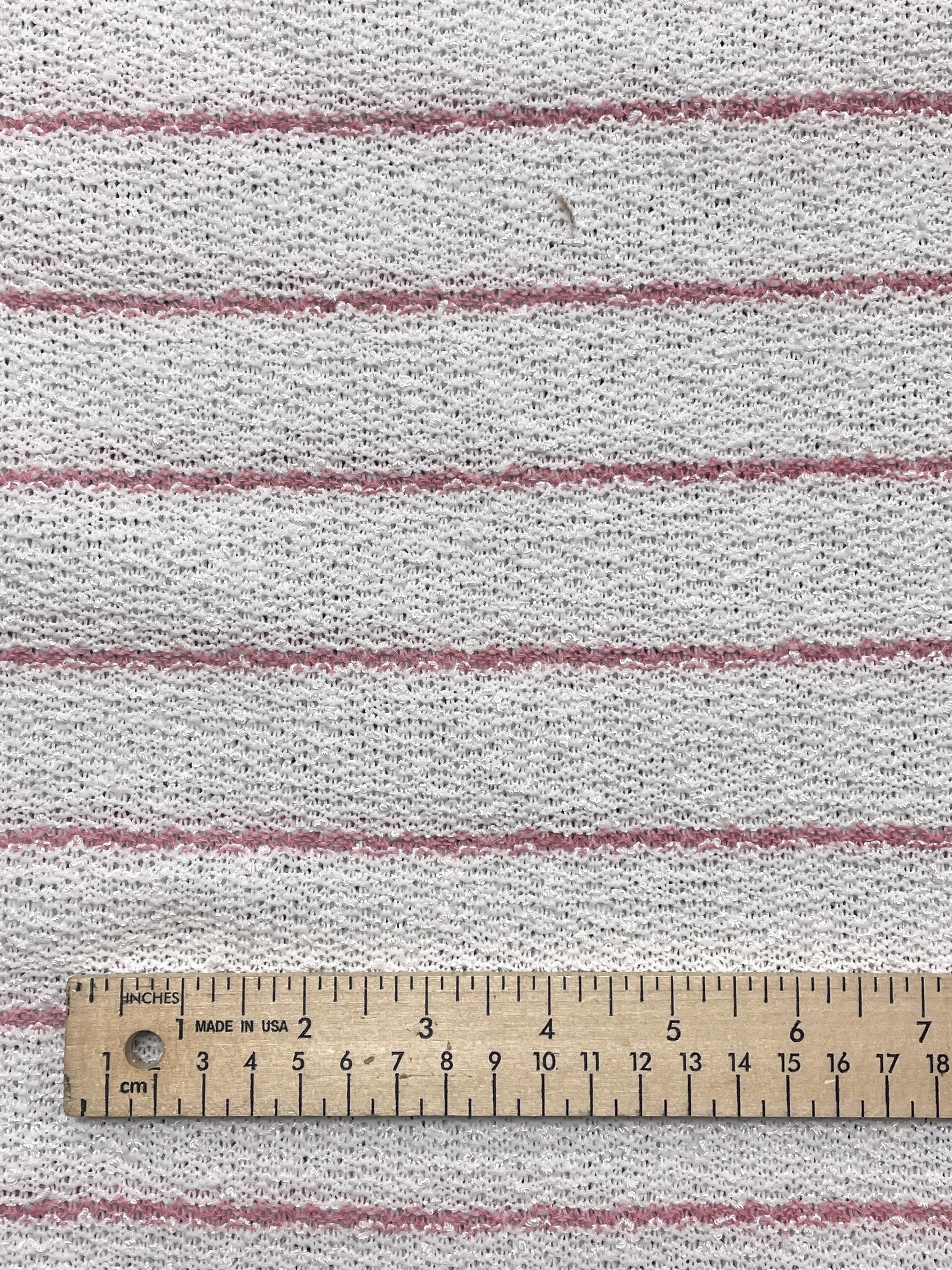 1 1/3 YD Nylon Yarn-Dyed Striped Knit Vintage - White Texture with Pink