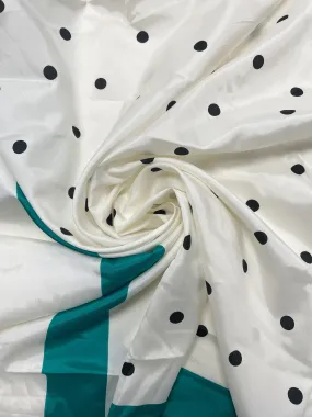 1 YD Nylon Scarf Yardage - Off White with Green Border and Black Polka Dots