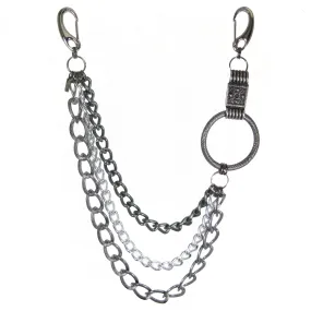 #1008bc Silver & Gunmetal Tone Belt Chain With Large Ring Detail