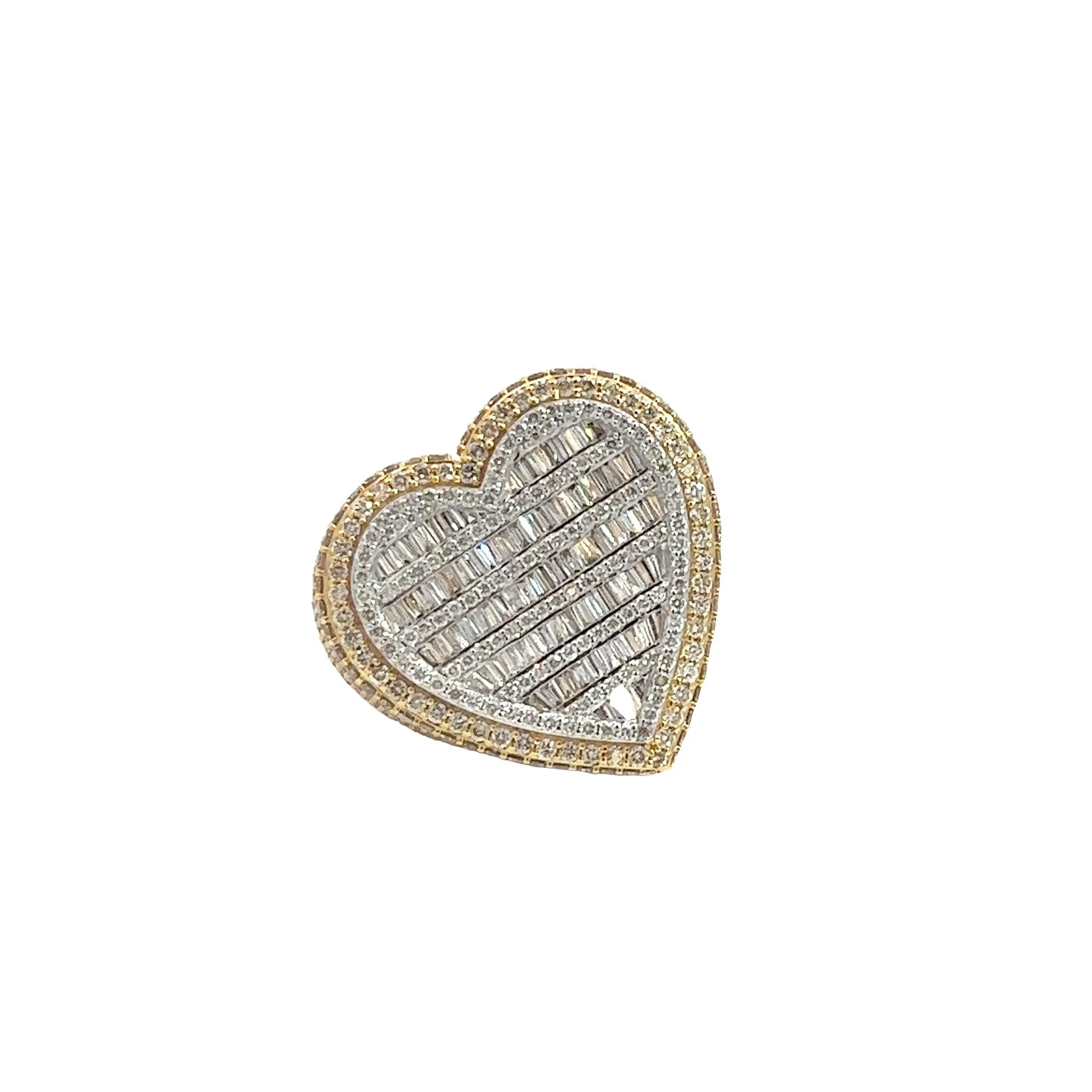 10K GOLD ROUND AND BAGUETTE DIAMOND HEART RING 4.00 CT