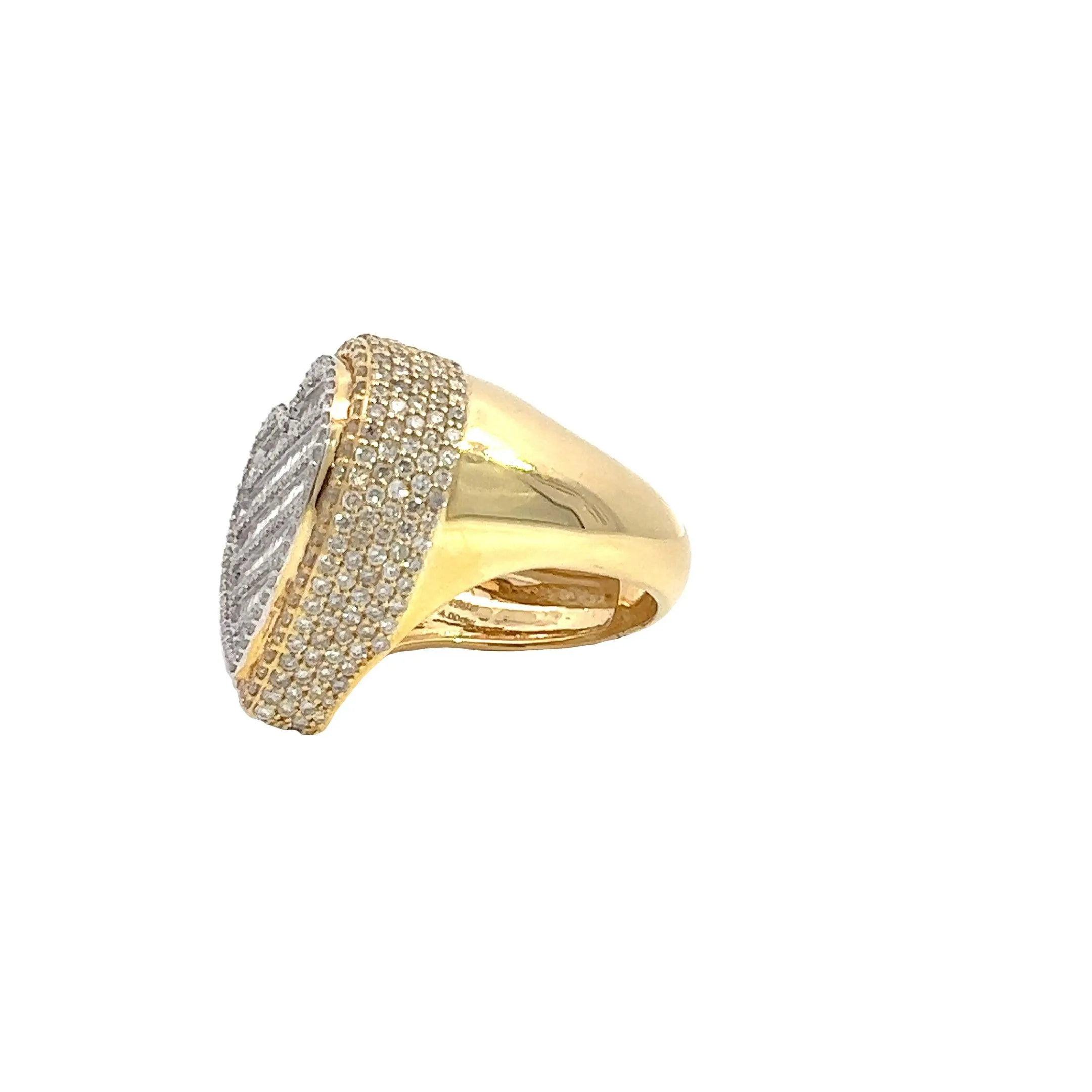 10K GOLD ROUND AND BAGUETTE DIAMOND HEART RING 4.00 CT