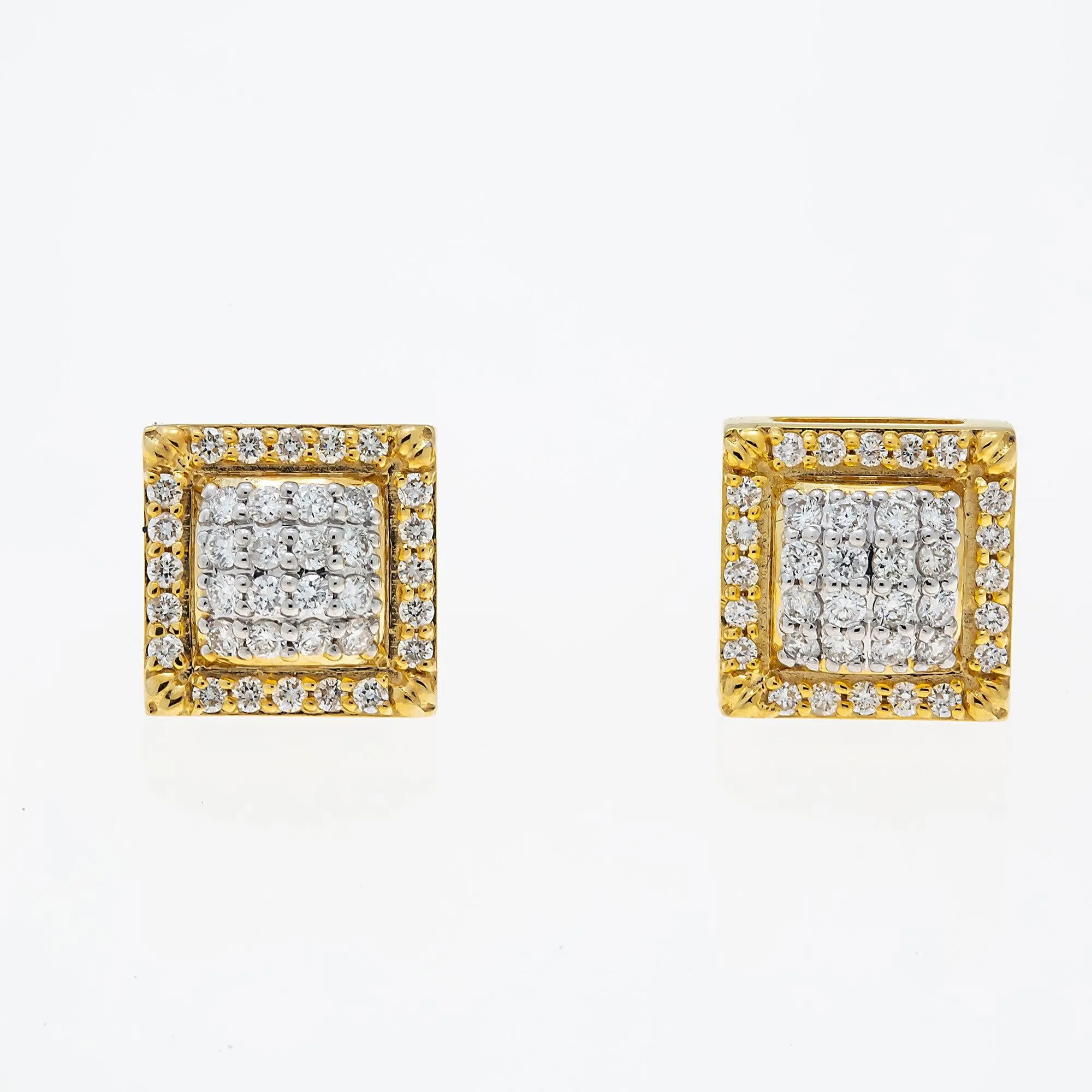 10K GOLD ROUND DIAMOND SQUARE EARRINGS 1.08 CTW