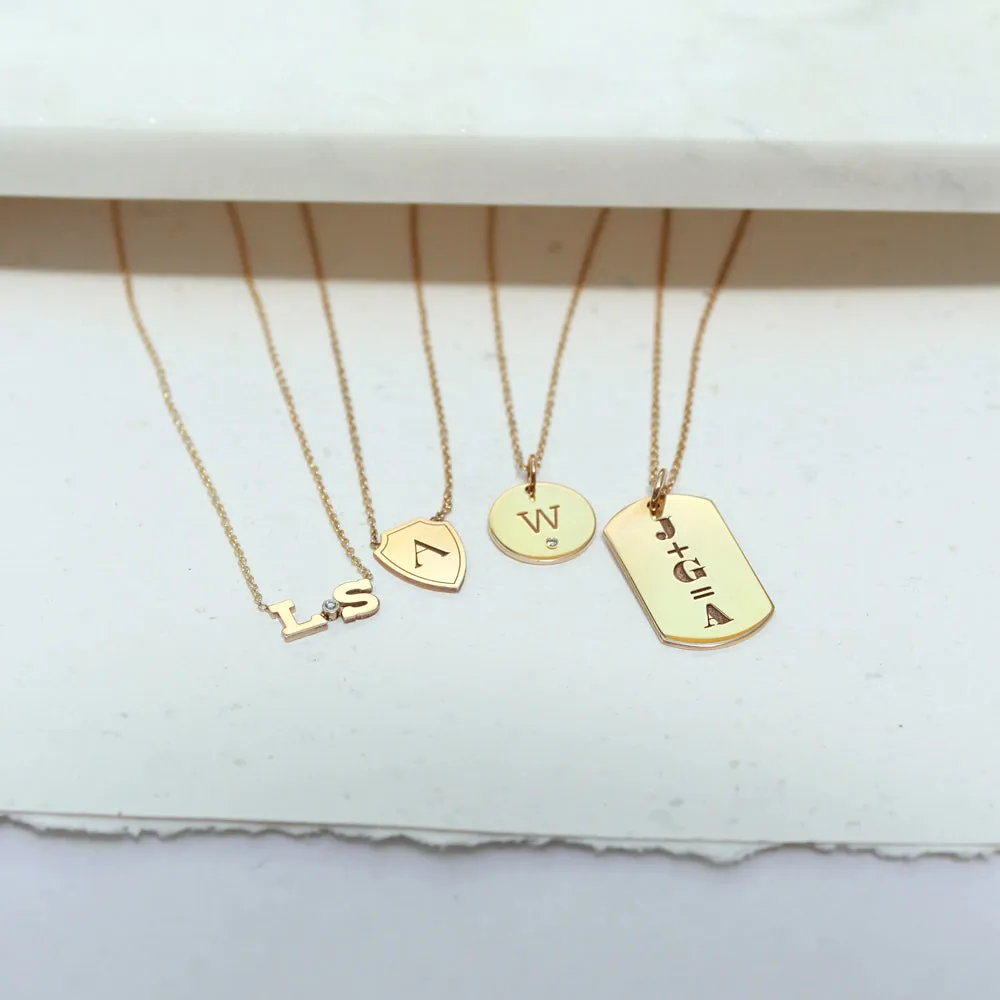 14k Gold 2 Initial Letter with Diamond Bezel Necklace