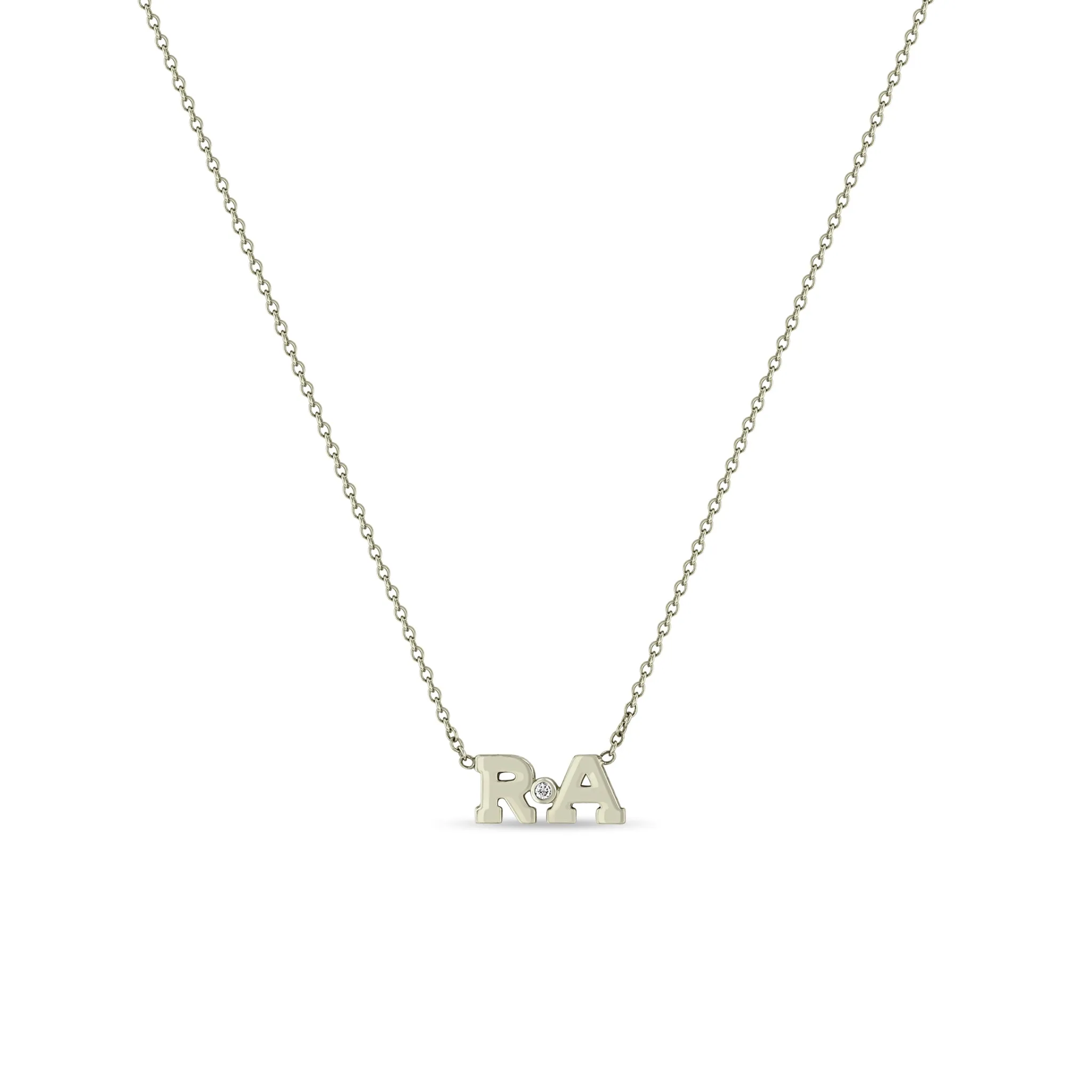 14k Gold 2 Initial Letter with Diamond Bezel Necklace