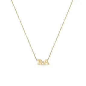 14k Gold 2 Initial Letter with Diamond Bezel Necklace