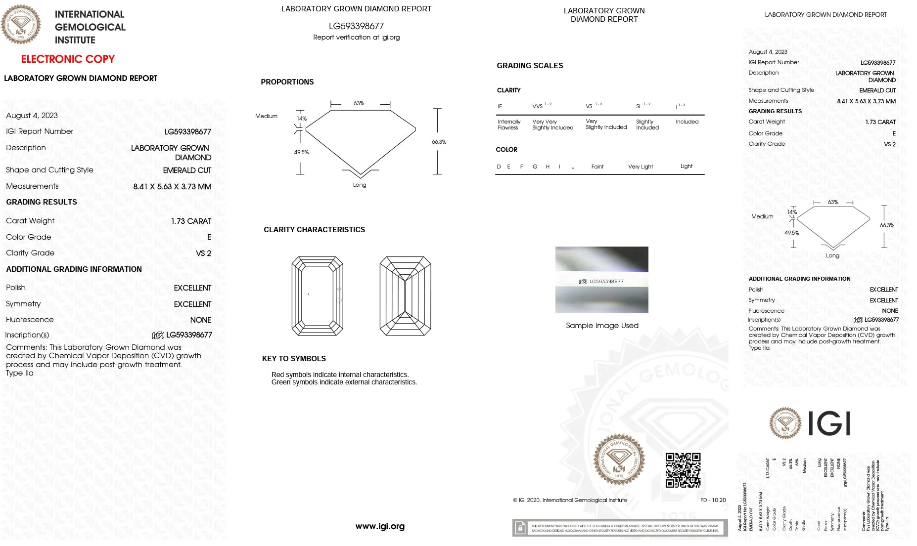 1.73ct E/VS2 Lab Created Emerald Cut Diamond IGI#LG593398677