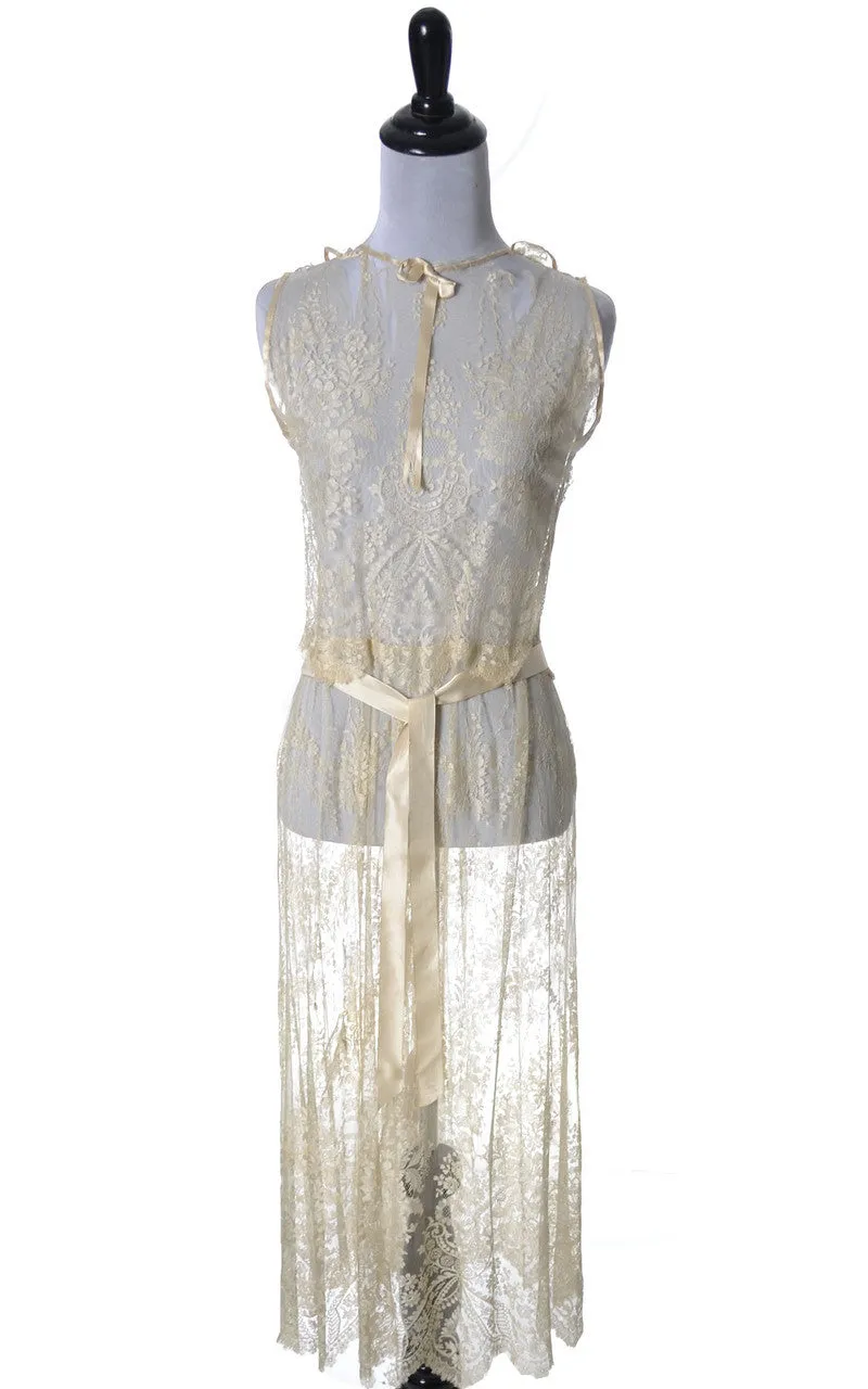 1920's RARE Vera West Fine Lace Peignoir Robe and Gown Teddy Roses