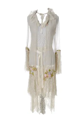 1920's RARE Vera West Fine Lace Peignoir Robe and Gown Teddy Roses