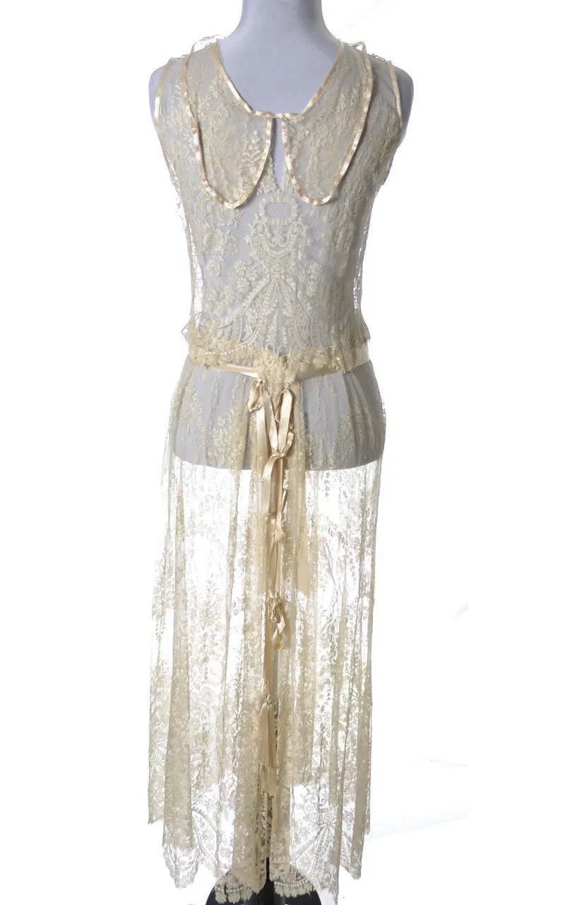 1920's RARE Vera West Fine Lace Peignoir Robe and Gown Teddy Roses