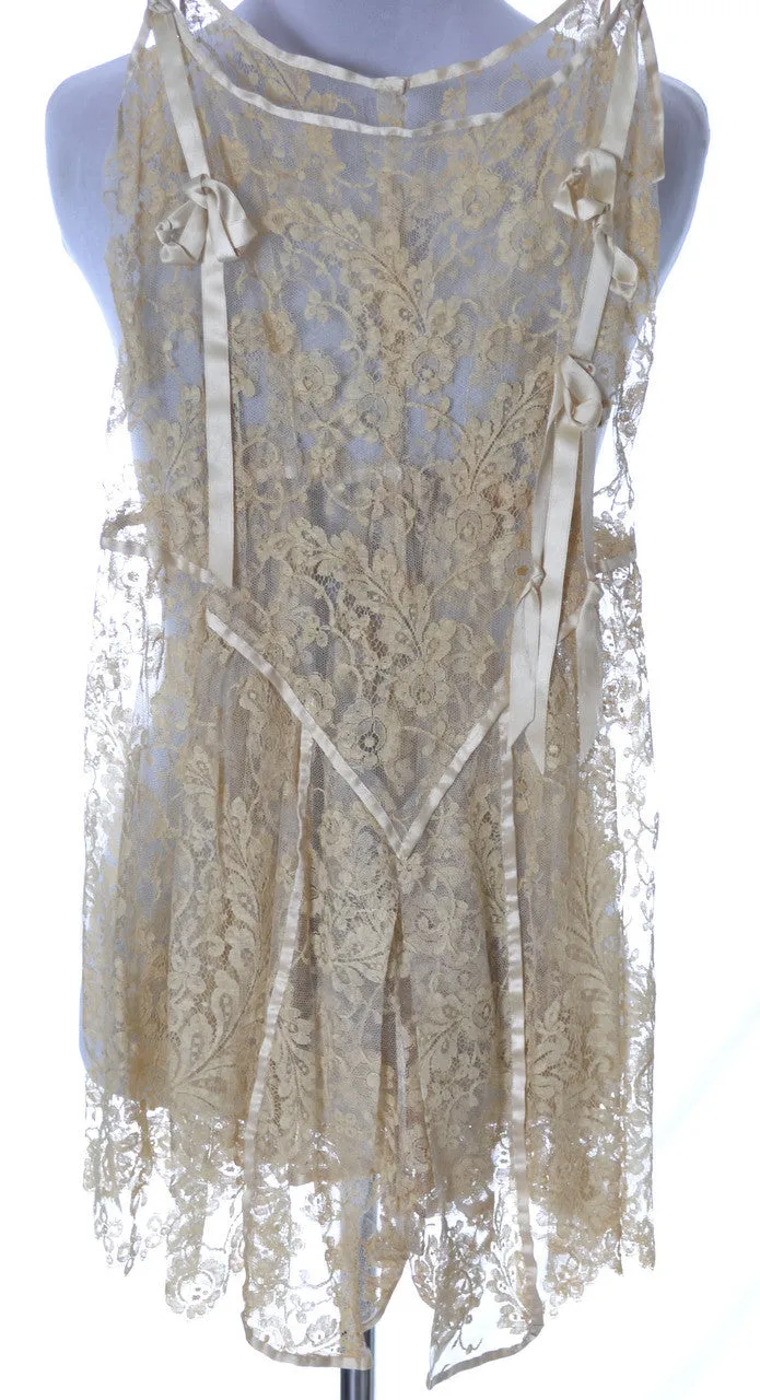 1920's RARE Vera West Fine Lace Peignoir Robe and Gown Teddy Roses