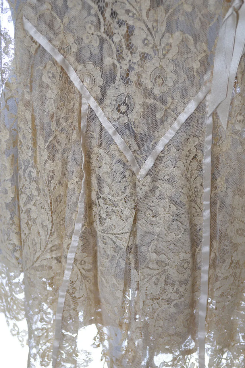 1920's RARE Vera West Fine Lace Peignoir Robe and Gown Teddy Roses