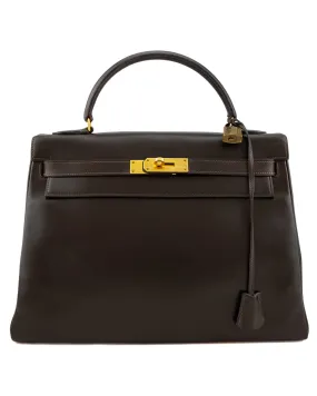 1973 Chocolate Brown 32cm Supple Kelly Box Bag