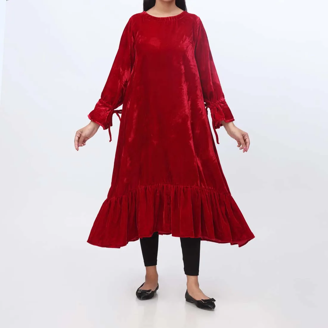 1PC- Solid Velvet Long Shirt PW9140