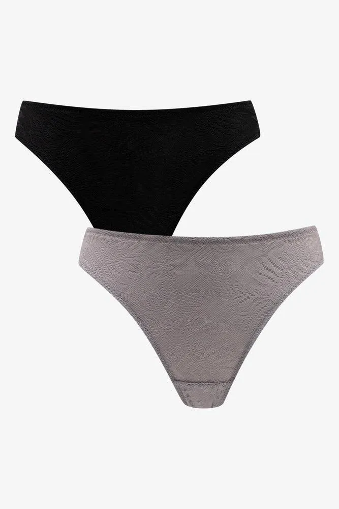 2 Pack Texture Thong Black & Grey