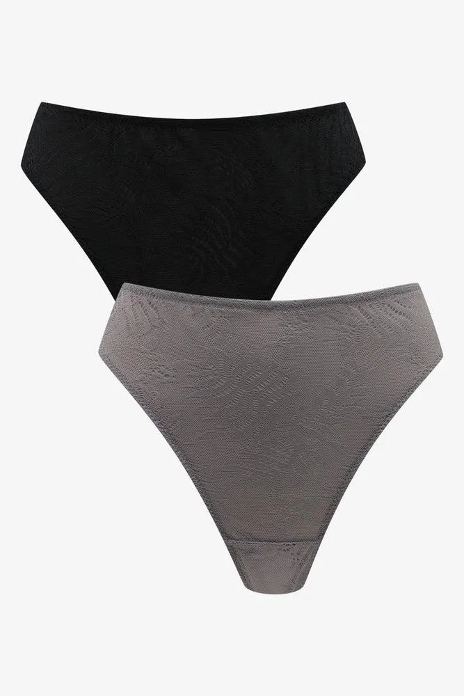 2 Pack Texture Thong Black & Grey