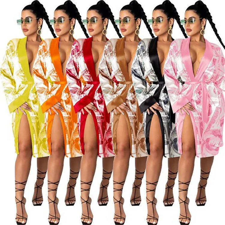 2023 Homewear Loungewear Sleepwear Lingerie Luxury Long Bath Women Lounge Wear Money Robe Silk Satin Robe Pajamas For Woman