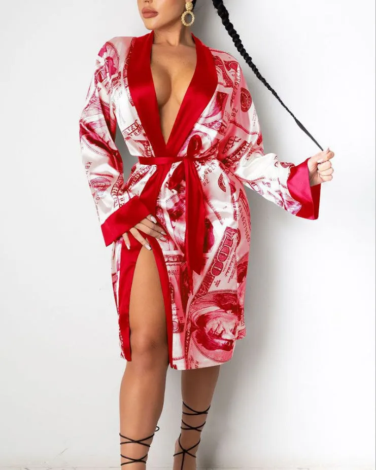 2023 Homewear Loungewear Sleepwear Lingerie Luxury Long Bath Women Lounge Wear Money Robe Silk Satin Robe Pajamas For Woman