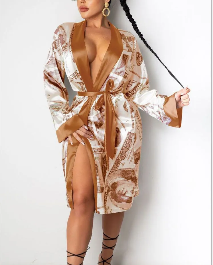 2023 Homewear Loungewear Sleepwear Lingerie Luxury Long Bath Women Lounge Wear Money Robe Silk Satin Robe Pajamas For Woman