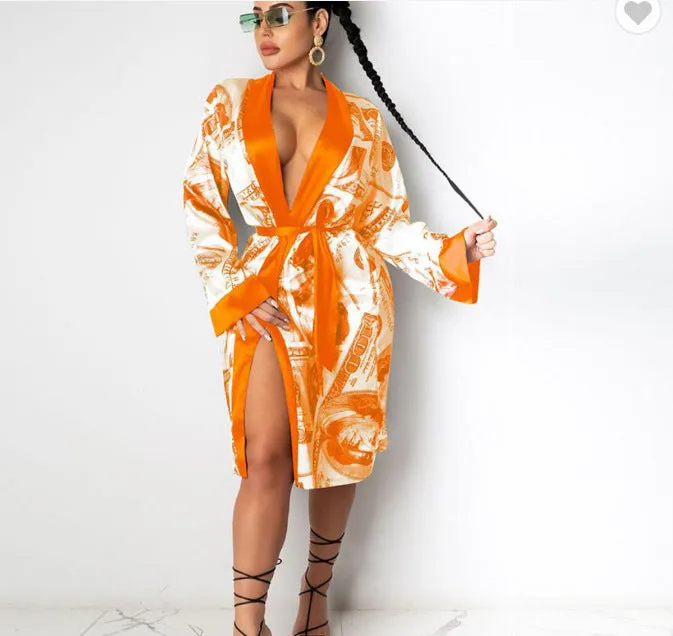 2023 Homewear Loungewear Sleepwear Lingerie Luxury Long Bath Women Lounge Wear Money Robe Silk Satin Robe Pajamas For Woman