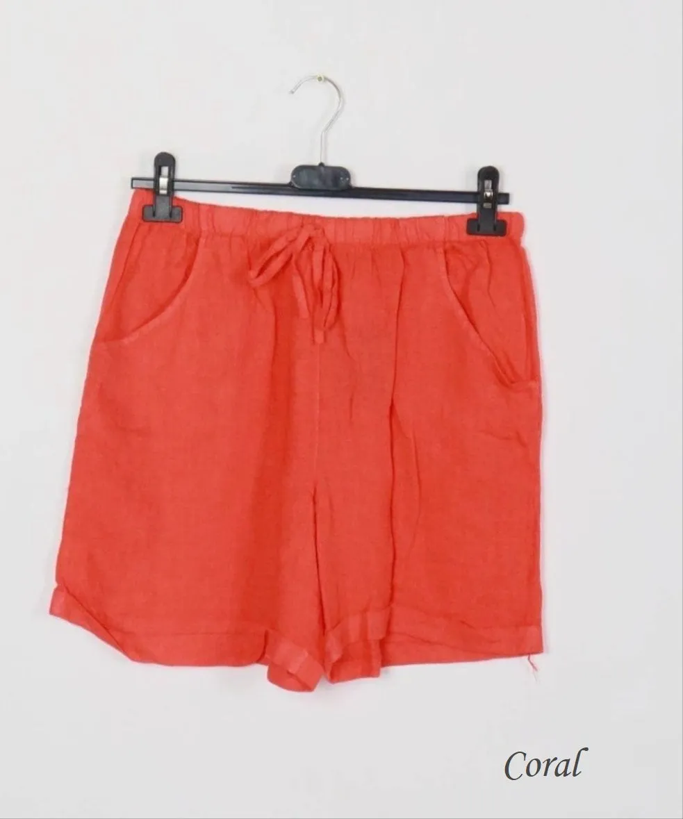 3459 Linen Shorts With Drawstring Tie