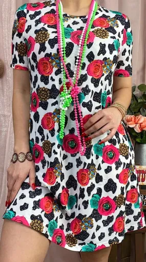 3X : Flowers & Cow print dress