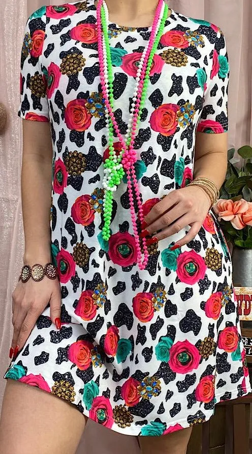 3X : Flowers & Cow print dress