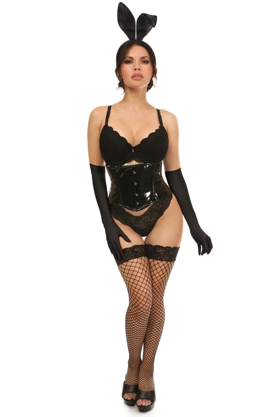 4 Piece Black PVC Bunny Corset Costume