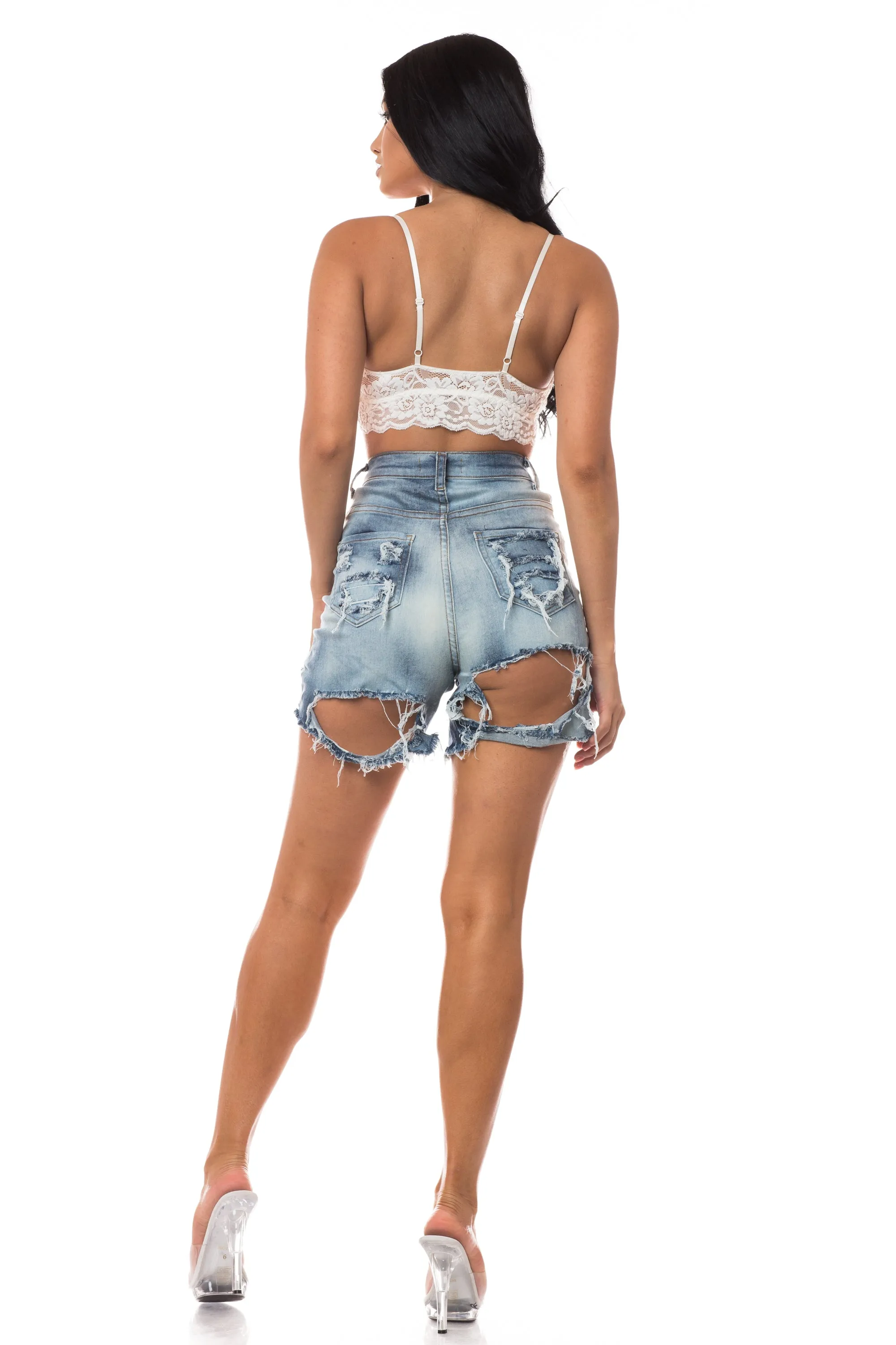 6126 Women's Super High Waisted Distressed Shorts with Cut Outs