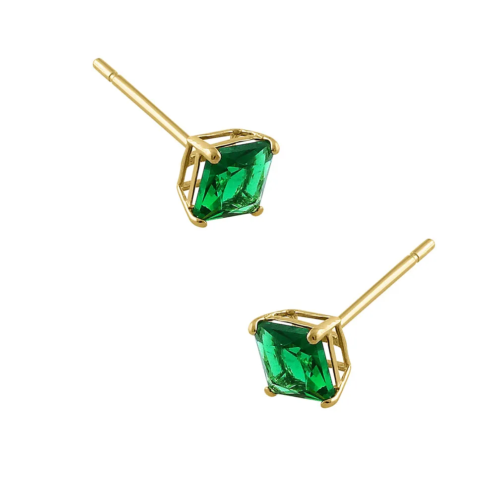 .78 ct Solid 14K Yellow Gold 4mm Princess Cut Emerald CZ Earrings