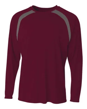 A4 N3003 Spartan Long Sleeve Color Block Crew - Maroon Graphite