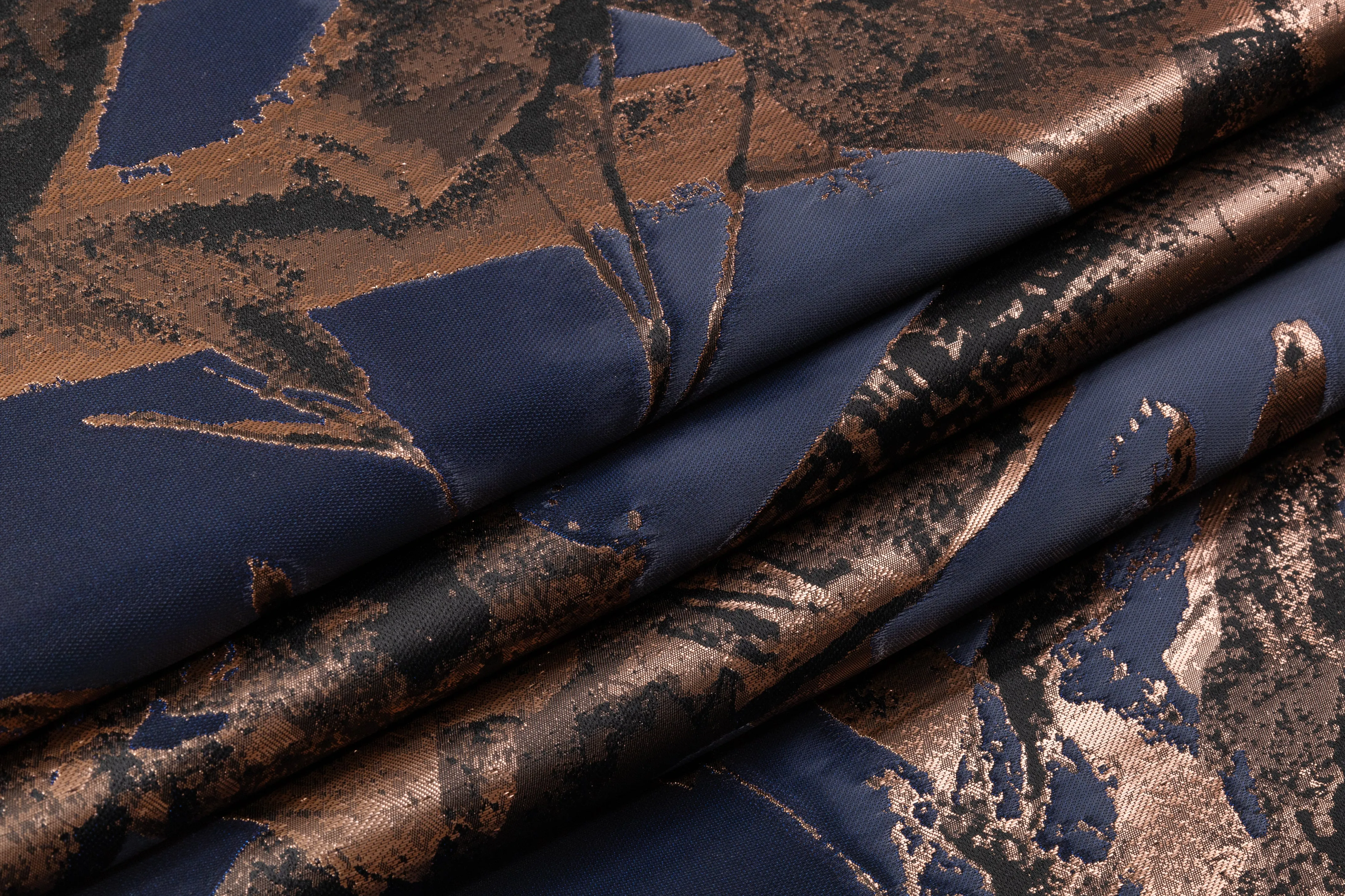 Abstract Italian Liquid Look Brocade - Blue / Bronze / Black