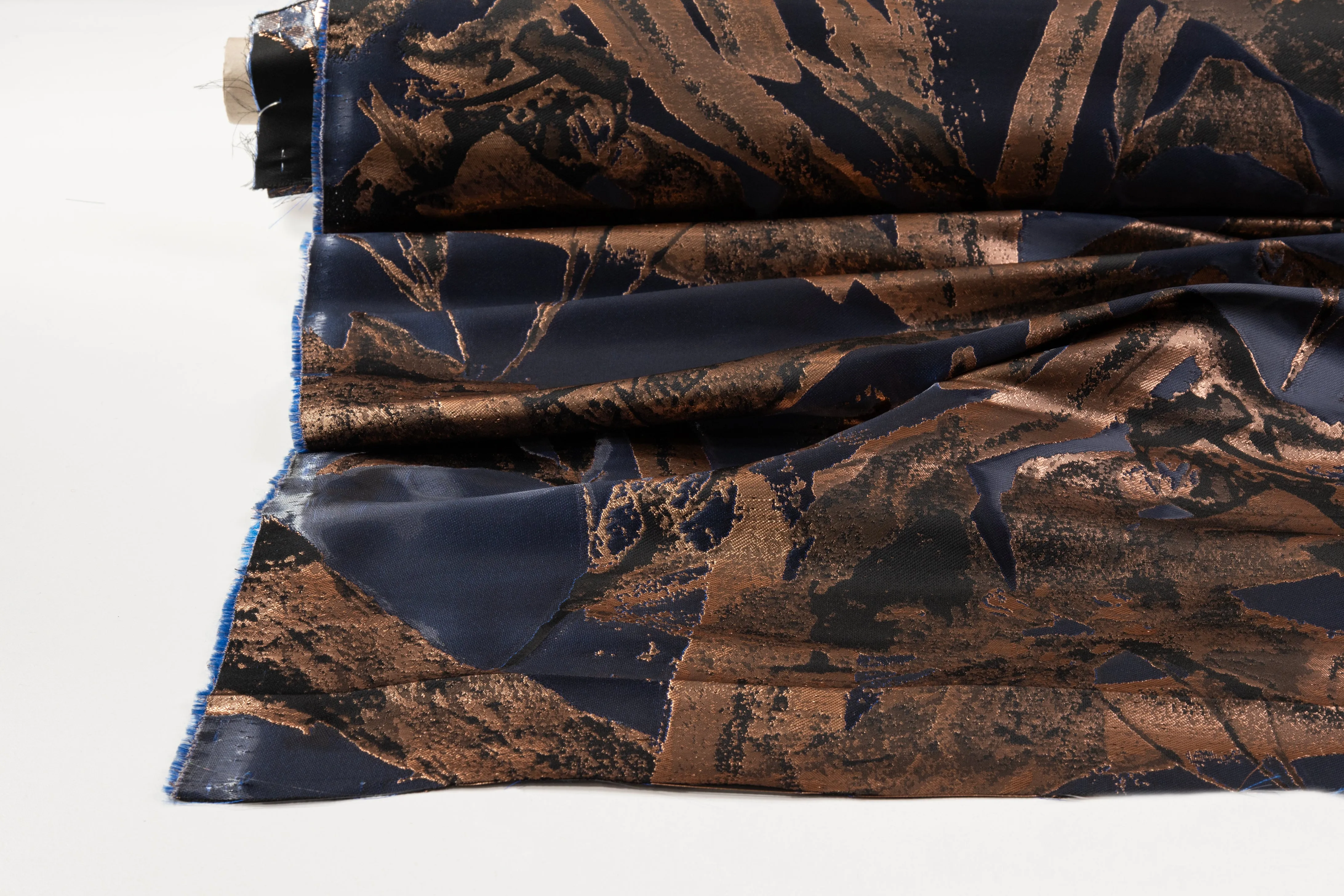 Abstract Italian Liquid Look Brocade - Blue / Bronze / Black