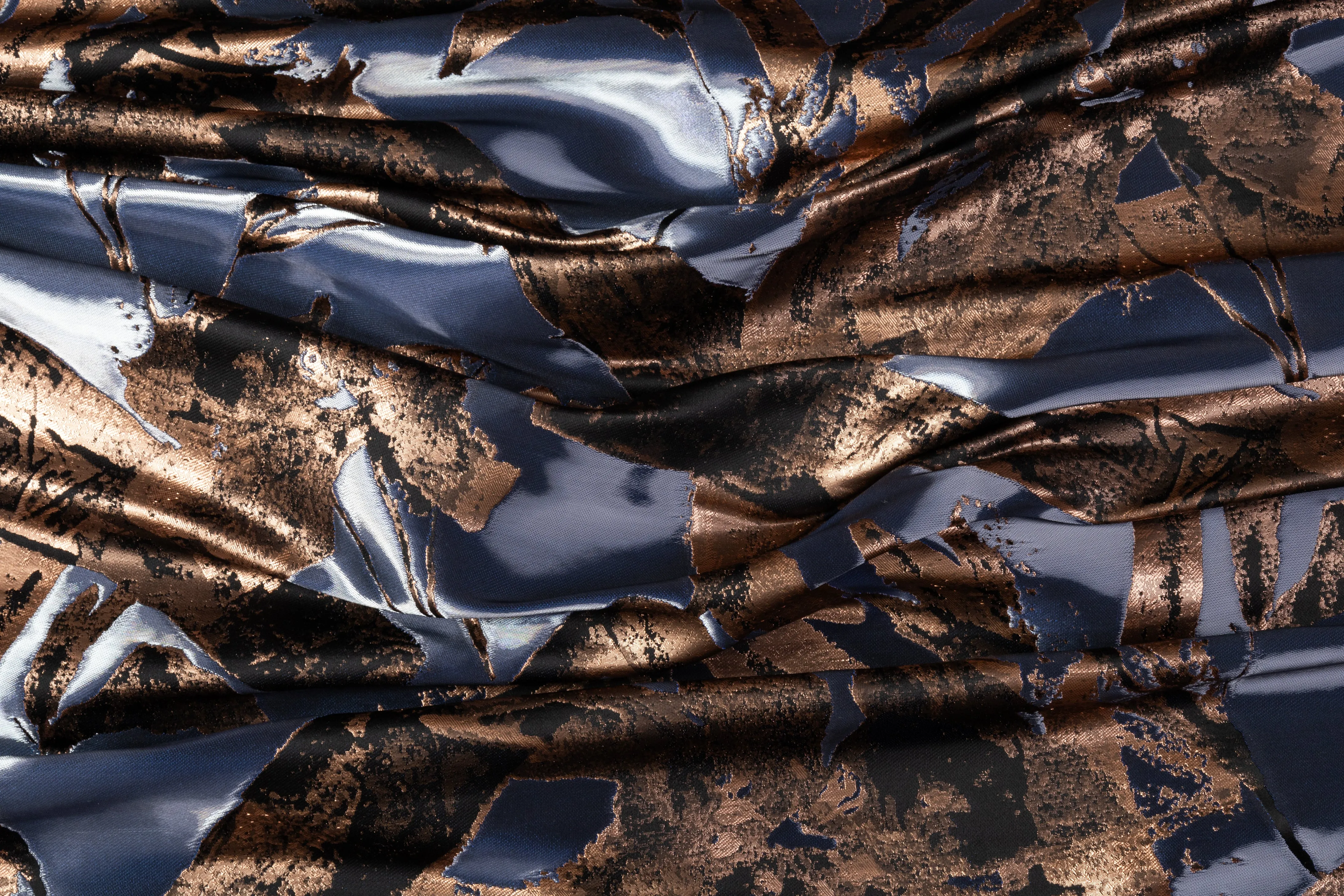 Abstract Italian Liquid Look Brocade - Blue / Bronze / Black