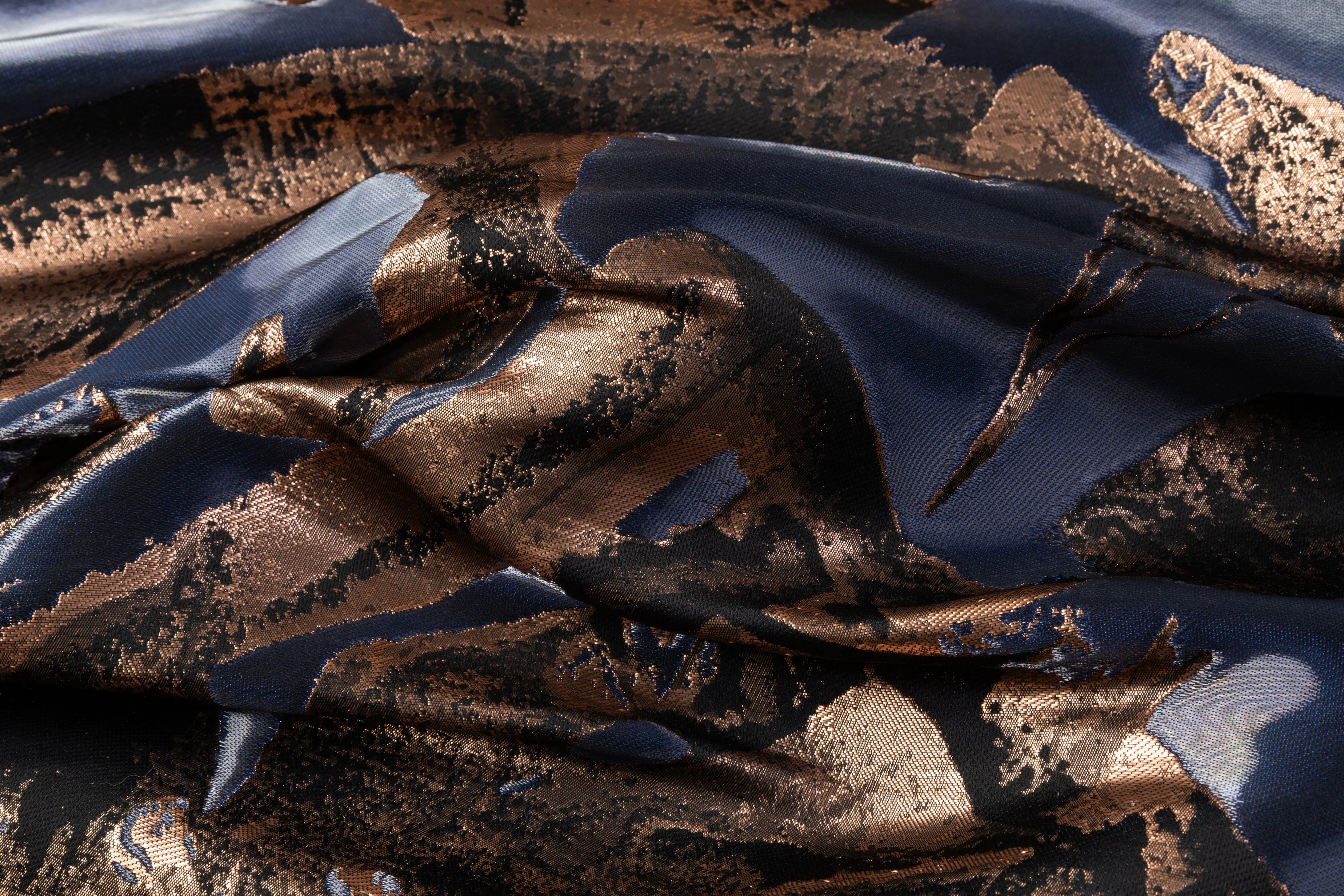 Abstract Italian Liquid Look Brocade - Blue / Bronze / Black