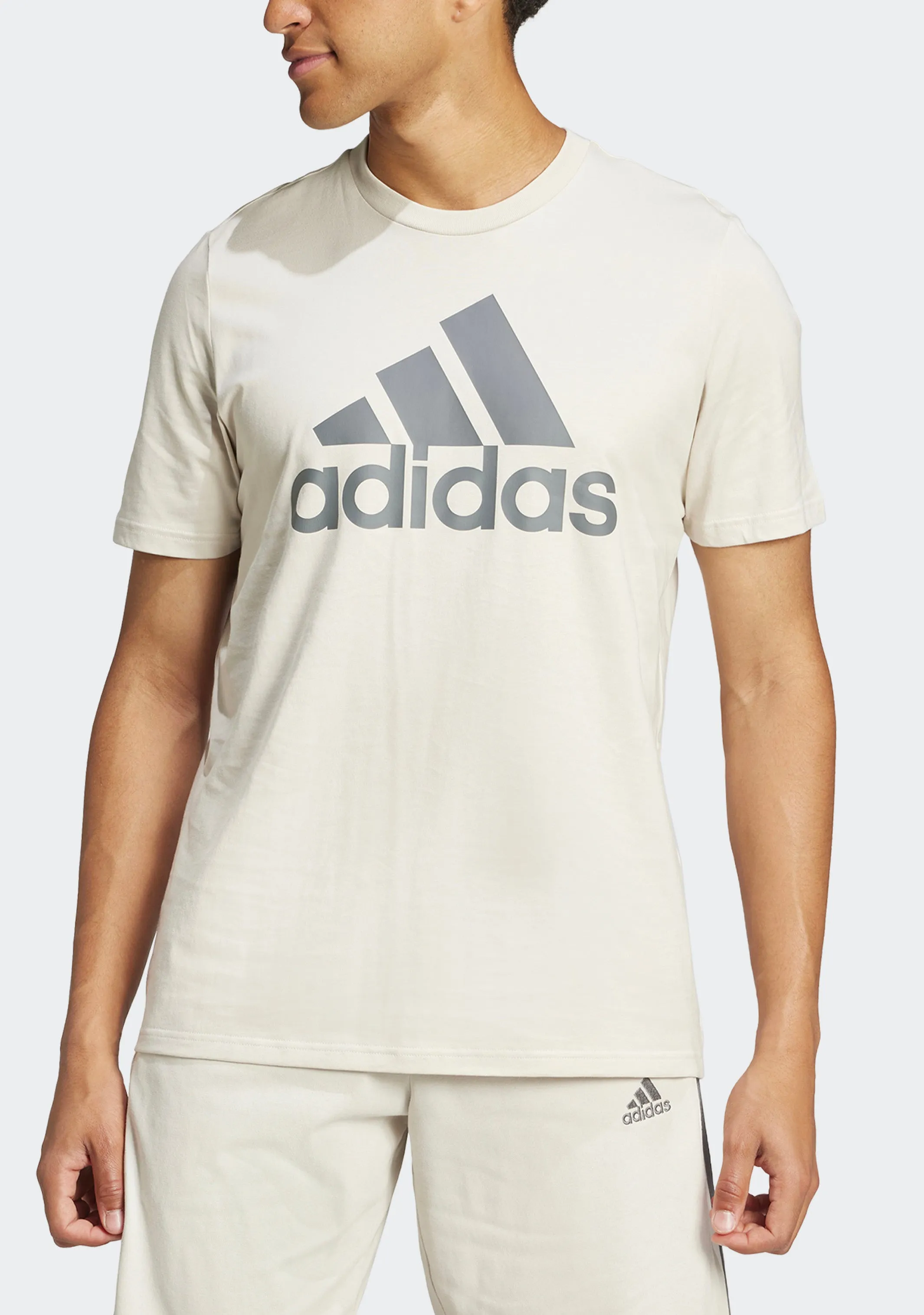 Adidas Men's Essentials Single Jersey Big Logo Tee Beige <br> IX0139