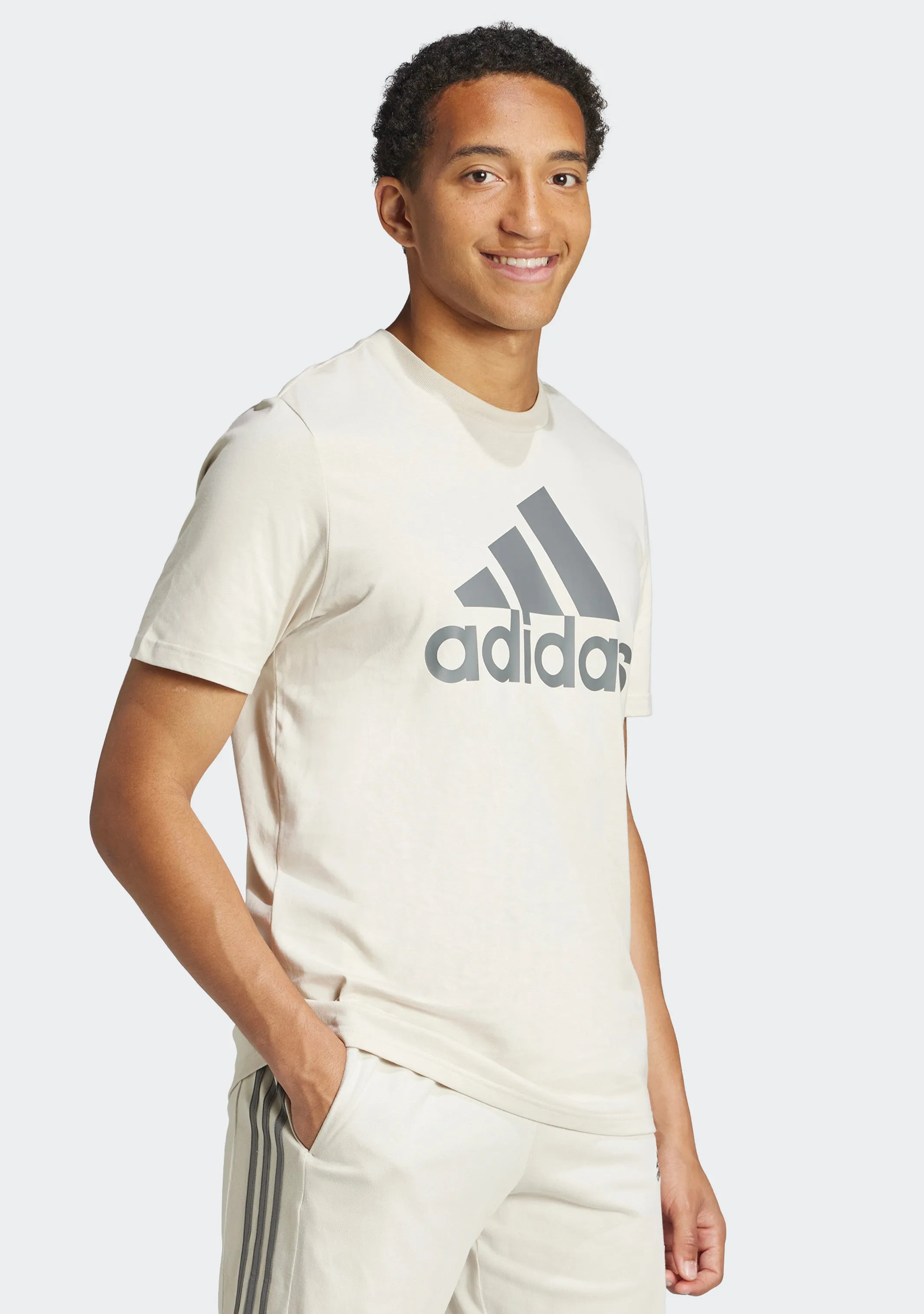 Adidas Men's Essentials Single Jersey Big Logo Tee Beige <br> IX0139