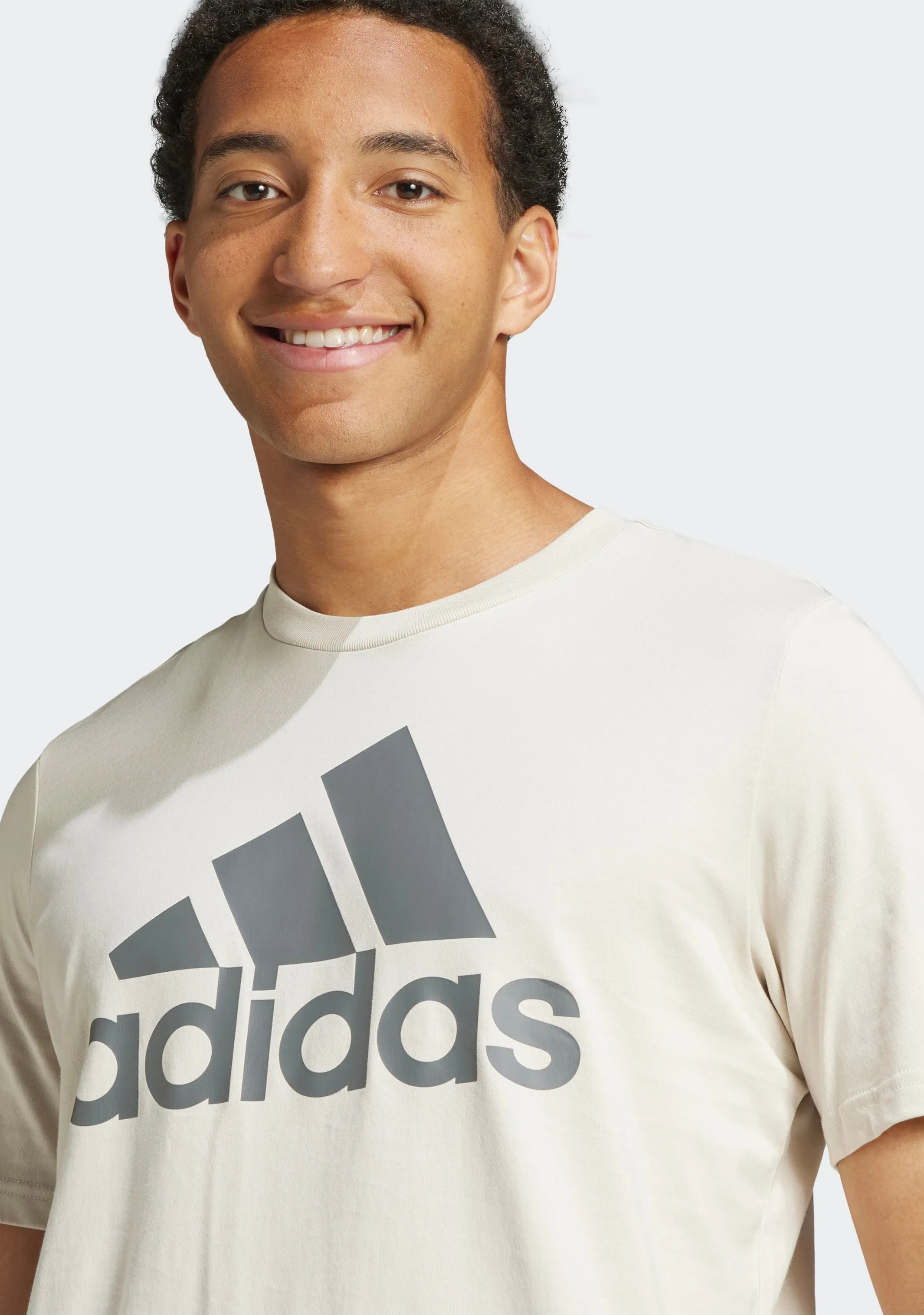 Adidas Men's Essentials Single Jersey Big Logo Tee Beige <br> IX0139