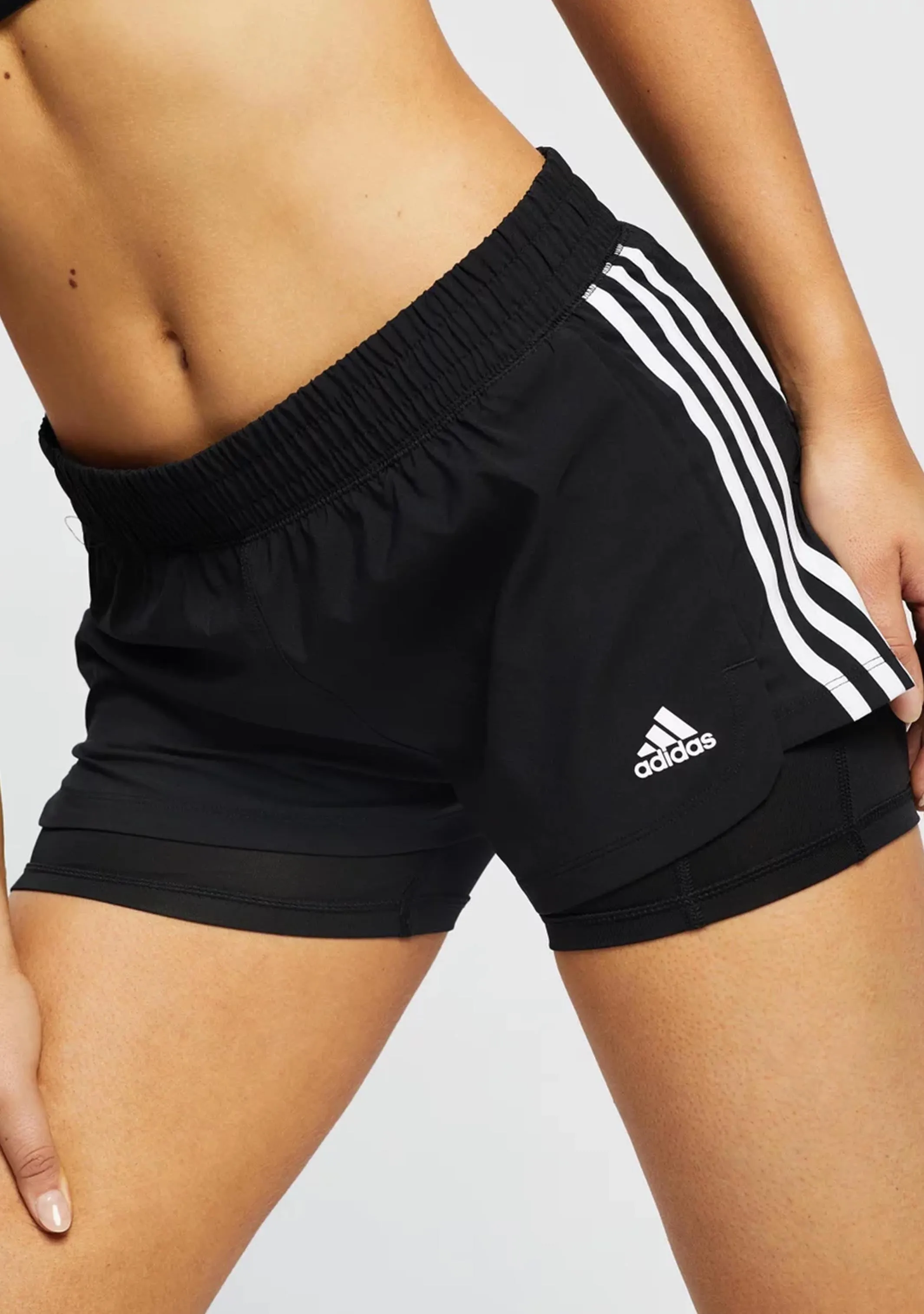 Adidas Womens 3 Stripe Pacer Two-In-One Shorts <br> GL7686