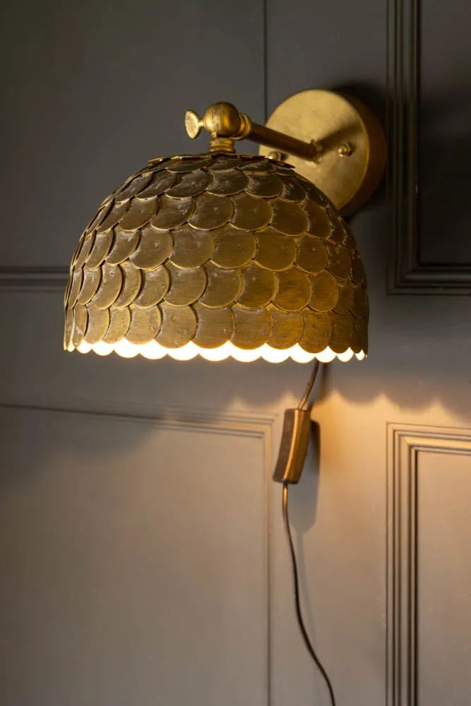 Antique Brass Scalloped Plug In Wall Light