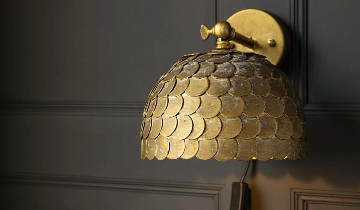 Antique Brass Scalloped Plug In Wall Light