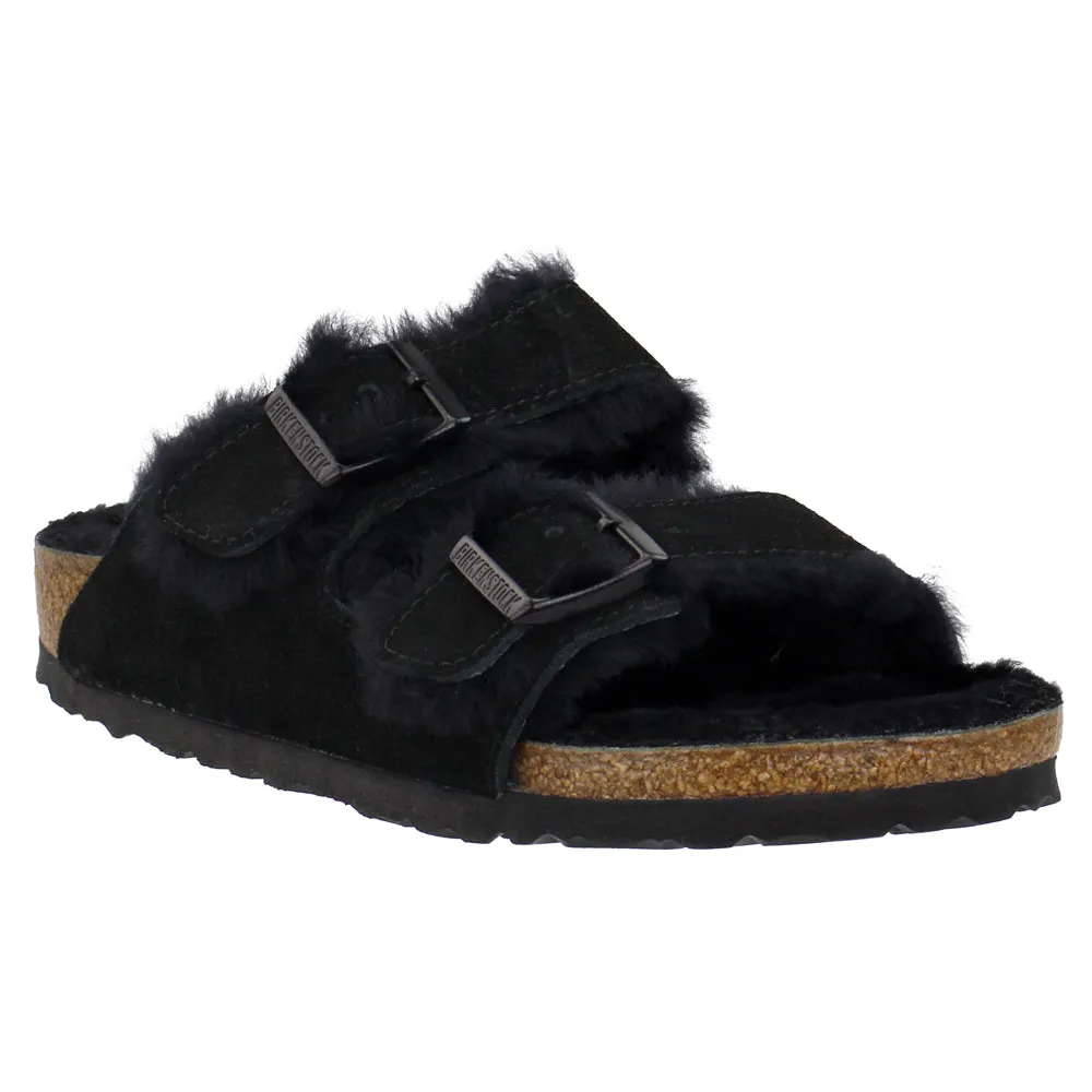 Arizona Shearling Suede Footbed Sandals Narrow