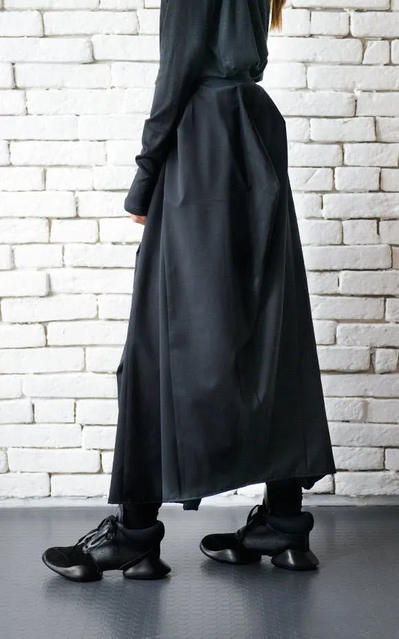 Asymmetric Long Black Skirt