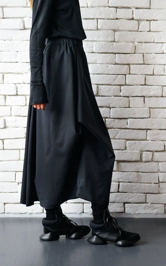 Asymmetric Long Black Skirt