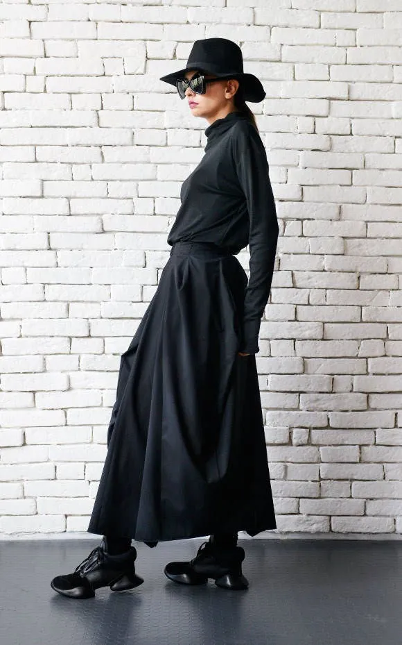 Asymmetric Long Black Skirt