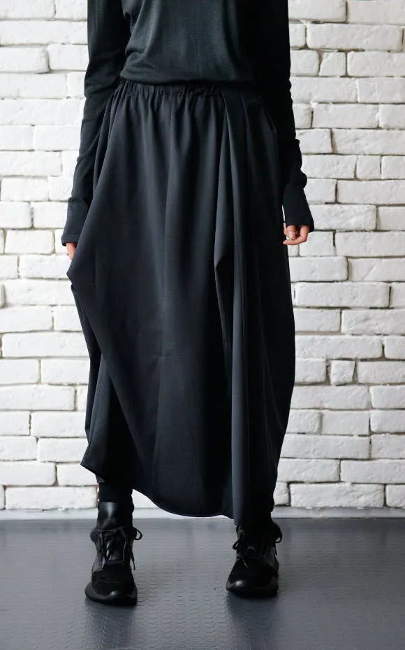 Asymmetric Long Black Skirt