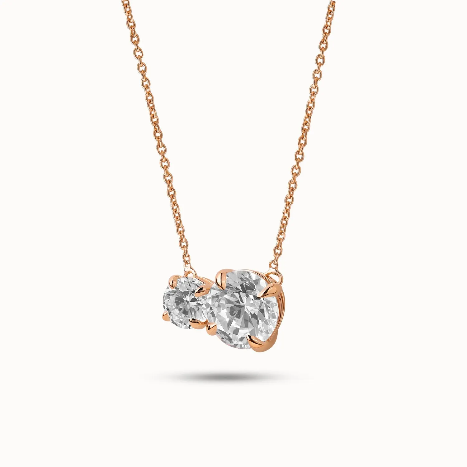 Asymmetrical Round Diamond Toi et Moi Necklace