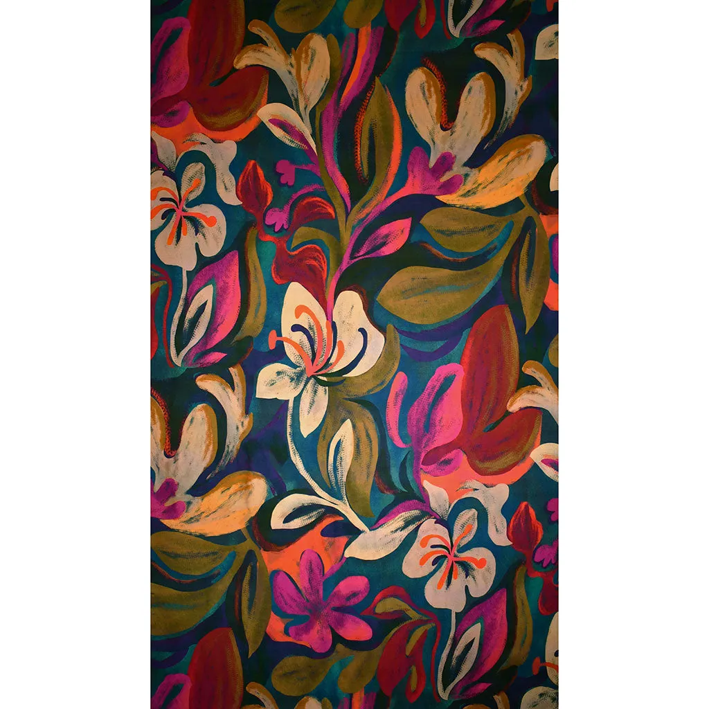 Atelier Jupe Large Scale Abstract Floral Rayon Ocean/Fuchsia