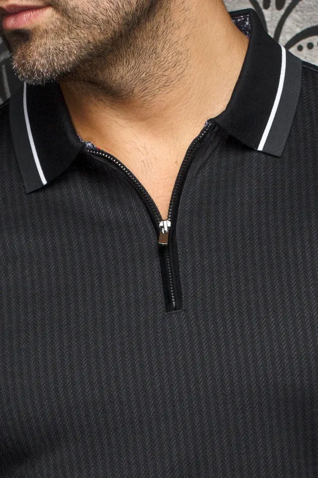 Au Noir Polo Shiirt Long Sleeve  | FEDERICO, Black