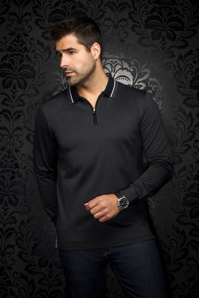 Au Noir Polo Shiirt Long Sleeve  | FEDERICO, Black